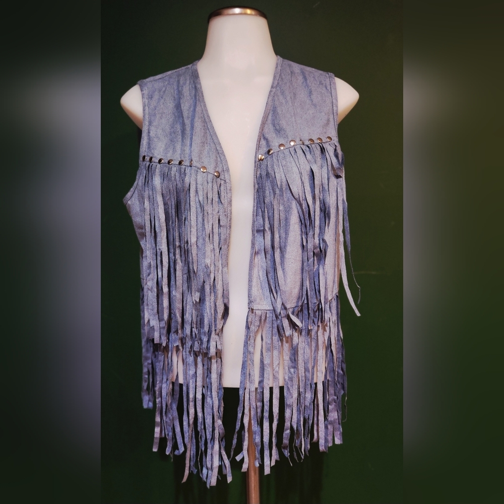 HOTLOOX Faux Suede Fringe Vest w/ Stud Detail – Small